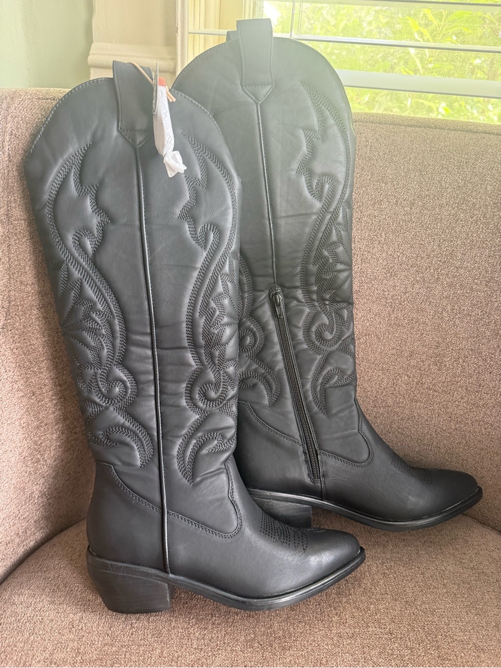 MIA Black Embroidered Knee-High Western Boots
